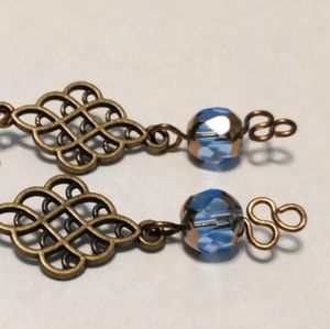 Bronze & Brass Light Blue Crystal Knot Earrings